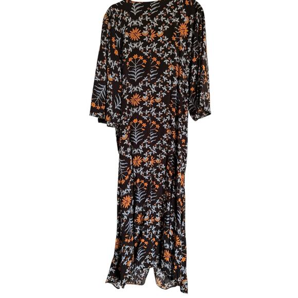 tennis Sx l/XL Long Kaftan Coverup Floral Beaded Beach Pool Vacation Boho Cruise - Picture 12 of 16